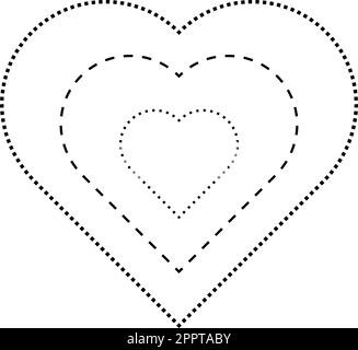 Nachzeichnen von Herzformen-Symbolen, gestrichelten und gepunkteten unterbrochenen Linien für Vorschulkinder, Kindergärten und Montessori-Kinder, die Übungsaktivitäten zum Vorschreiben, Zeichnen und Schneiden in Vektorbildern durchführen Stock Vektor