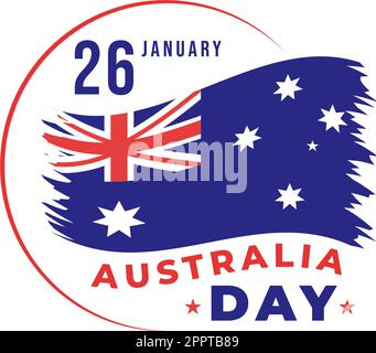 Happy Australia Day findet jedes Jahr am 26.. Januar statt, mit Flaggen und einer Karte zur Vielseitigkeit der Menschen in flachem Cartoon, handgezeichnete Vorlage Stock Vektor