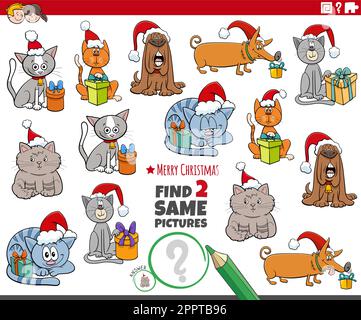 An Weihnachten findet ihr zwei Figuren aus demselben Zeichentrickfilm, Hunde und Katzen Stock Vektor