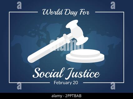 Welttag der sozialen Gerechtigkeit am 20. Februar mit Waage oder Hammer for a Just Relationship in Flat Cartoon Hand Drawn Templates Illustration Stock Vektor