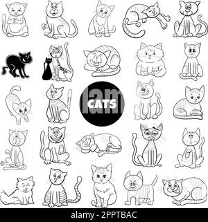 Schwarz-weiße Zeichentrickfilme, Katzen und Kätzchen, große Figuren Stock Vektor
