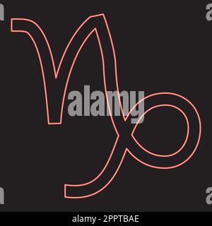Neon-capricorn-Symbol Zodiac-Rot-Farbvektor-Darstellung flacher Bildstil Stock Vektor