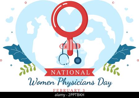 National Women Physicians Day am 3. Februar zur Ehrung landesweiter Ärztinnen in flacher Cartoon Handzeichnung von Vorlagen Illustration Stock Vektor