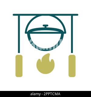 Camping-Gras über einem Lagerfeuer-Vektor isolierte Ikone Stock Vektor