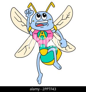 Fliegendes Bieneninsekt Superhelden-Drift, Bild eines Doodle-Symbols Stock Vektor