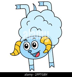 Schafe sind in lustiger akrobatischer Action, Doodle-Symbol-Bild Stock Vektor