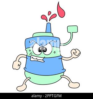 Heiße Sauce Flasche mit einem wütenden Ausdruck, kawaii koodeln. Bild des doodle-Symbols Stock Vektor