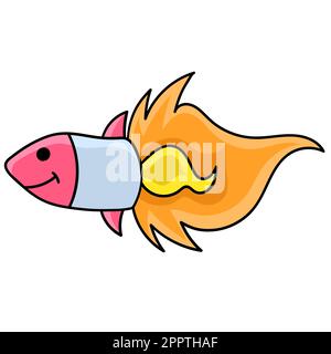 doodle Raketenbild mit lächelndem Gesicht, Doodle Symbol Bild Stock Vektor