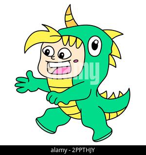 Kinder in Dinosaurierkostümen zu Halloween, koodle Icon Bild Kawaii Stock Vektor