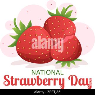 National Strawberry Day am 27. Februar zur Feier der Illustration „Sweet Little Red Fruit in Flat Cartoon Hand Drawn Templates“ Stock Vektor