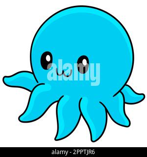 Blauer, süßer Oktopus Kawaii-Cartoon, Kawaii-Symbol-Bild Stock Vektor