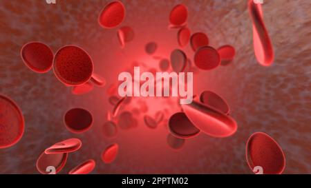 Rote Blutkörperchen in Vene oder Arterie. Stockfoto