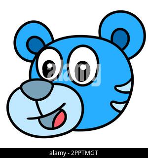 Lächelndes blaues Tigerkopf-Emoticon, kawaii koodeln. Bild des doodle-Symbols Stock Vektor
