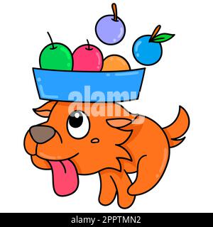 Das Hündchen läuft mit Früchten und kawaii-Koodle-Ikone Stock Vektor