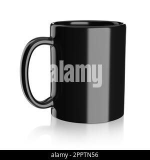 Schwarzer Kaffee- oder Teetassenmodell, isoliert auf weißem Hintergrund. 3D-Rendering-Abbildung. Stockfoto