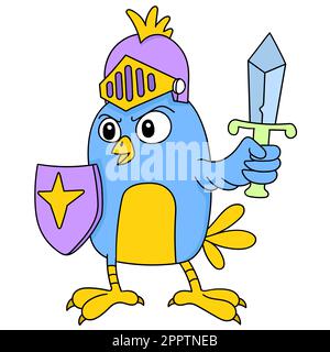 Vögel mit Schwertern und Schilden, bereit für den Krieg, Doodle-Symbol-Bild Stock Vektor