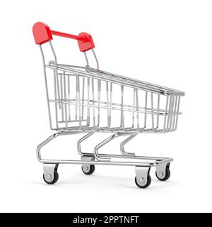 Der Spielzeugwagen ist auf weißem Hintergrund isoliert. 3D-Rendering-Abbildung. Stockfoto