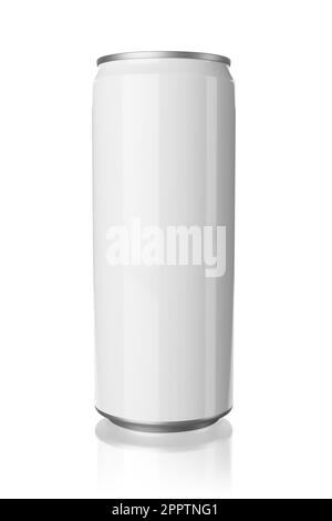 330-ml-Slim-Dose aus Aluminium, isoliert auf weißem Hintergrund. Modell für Designergetränk, Bier, Limonade, Saft, Wasser oder Alkohol. 3D-Rendering-Abbildung. Stockfoto