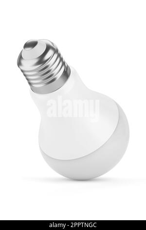 LED-Leuchtmittel mit E27-Sockel isoliert auf weißem Hintergrund. 3D-Rendering-Abbildung. Stockfoto