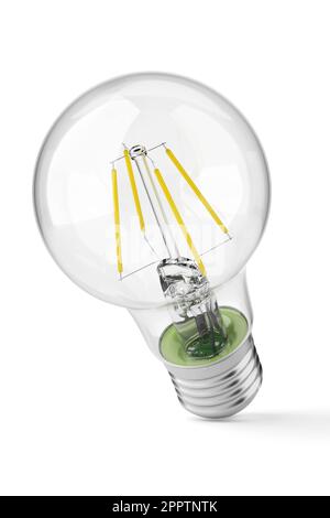 Glühlampe mit E27-Sockel, isoliert auf weißem Hintergrund. 3D-Rendering-Abbildung. Stockfoto