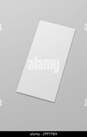 Gefaltete, dreifach gefaltete Papierbroschüre auf grauem Hintergrund. 3D-Rendering-Abbildung. Stockfoto