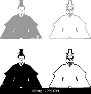 Kaiser Japan Chinesische Silhouette Chinesischer Adel Japanische antike Figur Avatar Imperial Lineal Symbol grau schwarz Vektor Illustration Bild durchgehende Kontur Kontur dünne flache Form Stock Vektor
