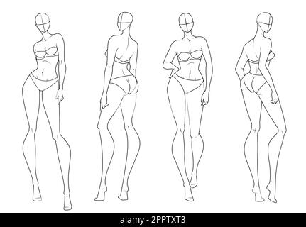 Modefigur zehn Köpfe Design Vorlage croquis Stock Vektor