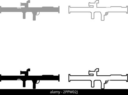 Handgranaten-Abschussvorrichtung Bazooka-Pistole Raketensystem Set Symbol grau schwarz Vektor Illustration Bild durchgehende Füllung Konturlinie dünn flach Stock Vektor