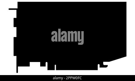 Silhouette der Computerplatine für PC isoliert auf weißem Hintergrund. Vektor-Clipart. Stockfoto