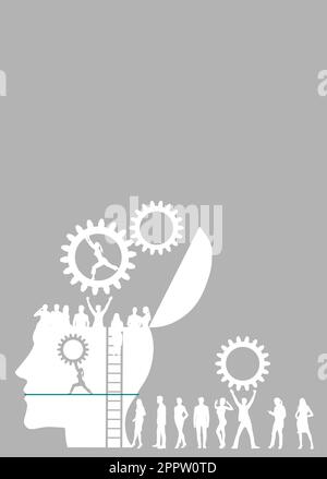 Abstrakte Silhouette: Menschen klettern eine Leiter in den Kopf - Psychologie - Antrieb - Getriebe - Wahrnehmung Stock Vektor