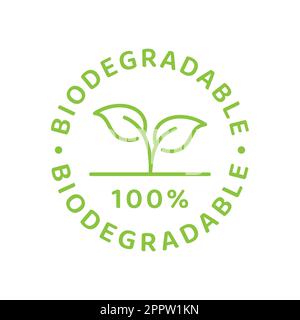 Etikett „biologisch abbaubar“ in Grün mit Blatt und Kreis Stock Vektor
