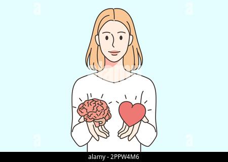 Eine Frau, die Herz und Gehirn hält Stock Vektor