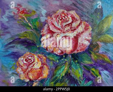 Kunst Ölfarbe Malerei Rose Blume Stockfoto