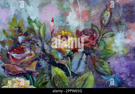 Kunst Ölfarbe Malerei Rose Blume Stockfoto