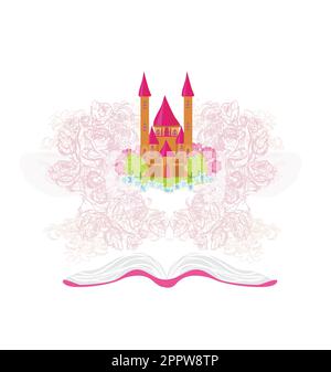 Magische Welt der Märchen, Märchenschloss aus dem Buch erscheinen Stock Vektor