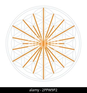 Drei Sonnensymbole, abgeleitet von der Blume des Lebens, Heilige Geometrie Stock Vektor