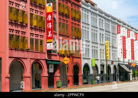 Traditionelle alte Kolonialarchitektur in Singapur. In Die Altstadt. Stockfoto