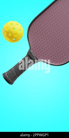 Pickleball ist Teil eines Schlägerballs. 3D-Rendering. Stockfoto