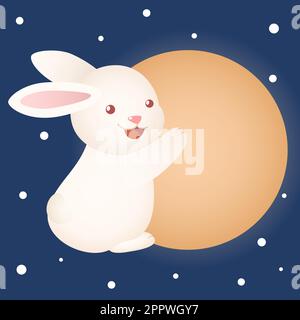 Süßes Herbstfest Hase umarmt den großen Mond Stock Vektor