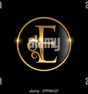 Golden Cursive Luxury Monogramm Logo Anfangsbuchstabe E Stock Vektor