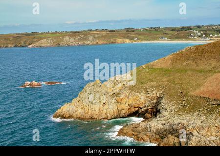 Cléden-Cap-Sizun. Die wilde Küste des Pointe du Van. Stockfoto