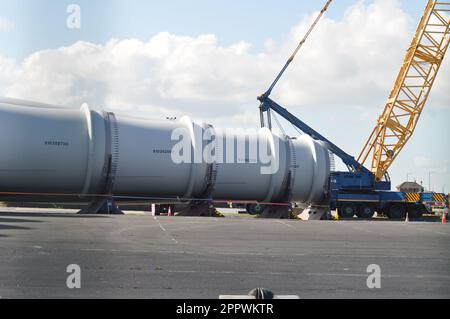 Herstellung und Produktion von Windturbinenschaufeln bei Siemens Gamesa, Alexandra Dock, Hull, England Stockfoto