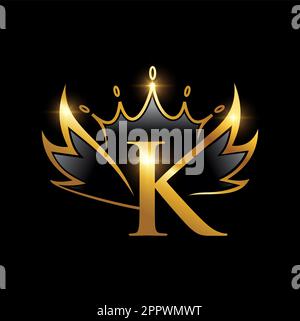 Golden Wings und Crown Monogramm Logo Anfangsbuchstabe K Stock Vektor
