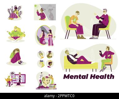 Set von Menschen psychische Gesundheit Illustration Stock Vektor