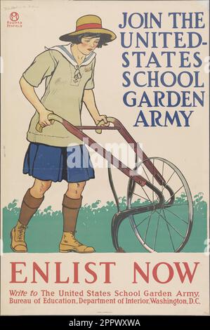 Treten Sie der US School Garden Army bei - melden Sie sich jetzt an von Edward Penfield, 1866-1925, Künstler Publikation vom 1918 Stockfoto