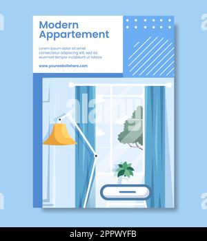 Immobilien Poster Vorlage flache Cartoon Hintergrund Vektor Illustration Stock Vektor