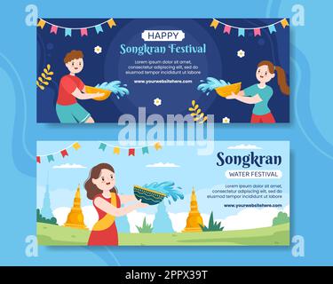 Songkran Festival Day Horizontales Banner Vorlage Cartoon Hintergrund Vektor Illustration Stock Vektor