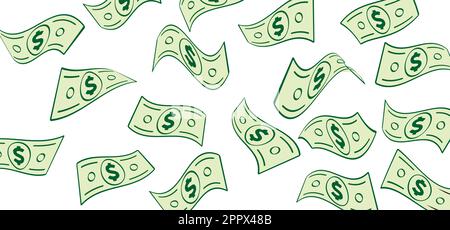 Cartoon Bundle usa Papiergeld Symbol oder Logo. Vektordollar, Geldscheine oder Geldscheine. Bargeld- und Währungsrechnungen. Banknoten, Bankfinanzinvestitionen Stockfoto