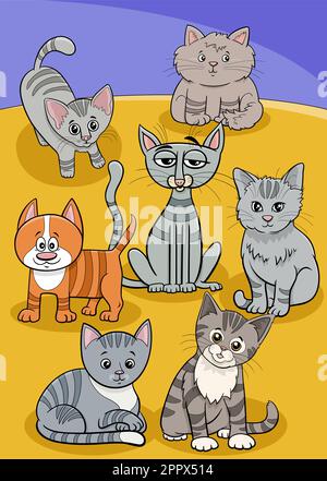 Zeichentrickkatzen und Kätzchen Comic Tierfiguren Gruppe Stock Vektor