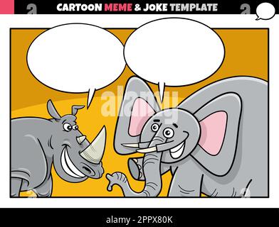 Cartoon-Memenschablone mit Nashorn und Elefant Stock Vektor